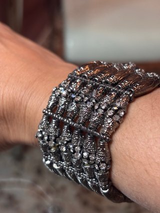 Pulsera elástica ancha metal abalorios