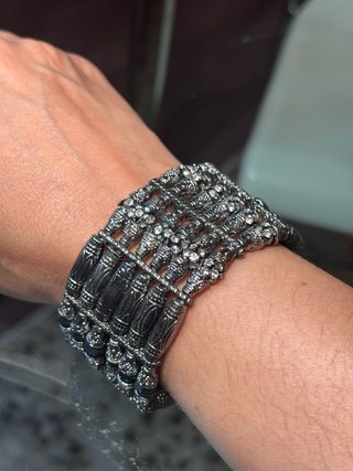 Pulsera elástica ancha metal abalorios