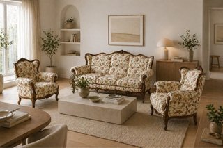 Sofá y sillones clásicos Luis XV tapizado nuevo