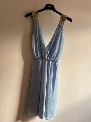 Vestido fiesta corto azul y dorado