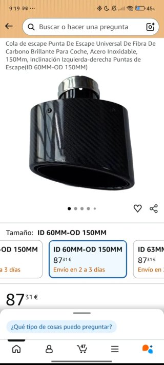 Cola de escape carbono