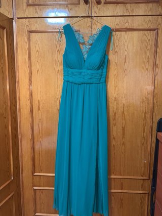 Vestido largo evento verde azulado