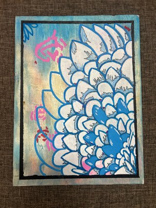 Dibujo A3 Flor Azul y Rosa