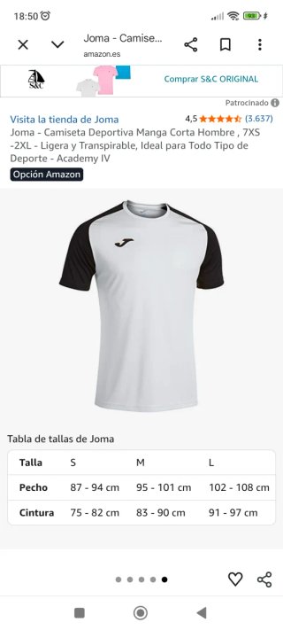 Camiseta técnica Joma chico Talla M