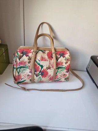 Bolso Fun&Basics floral beige y rosa