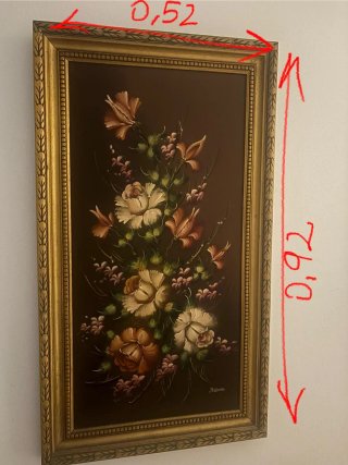 Cuadro antiguo floral dorado