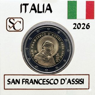 Moneda conm. 2€ Italia 2026 San Francisco de Asis.