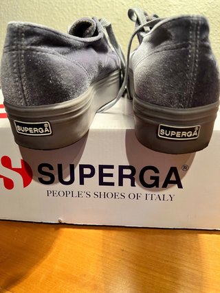 Zapatillas Superga Terciopelo Gris Doble Suela