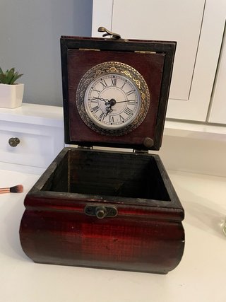 Caja joyero madera vintage con reloj