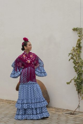 Traje Flamenca Talla 14 Lunares Azul