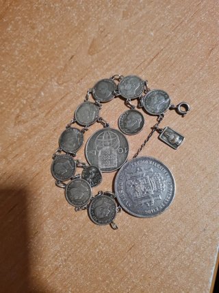 Pulsera monedas plata antiguas Portugal España