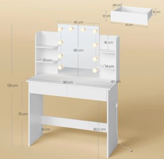 Tocador Maquillaje con Espejo, Blanco