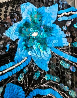 Top Lentejuelas Vintage Flores Azul Negro-M/L