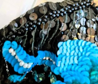 Top Lentejuelas Vintage Flores Azul Negro-M/L