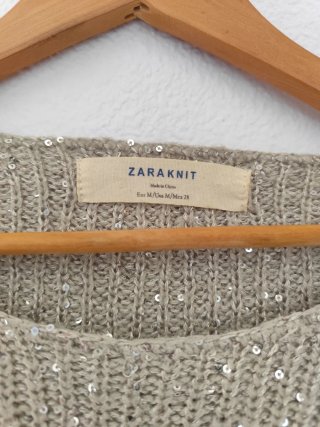 Jersey ZARA Lentejuelas Plateado Talla M