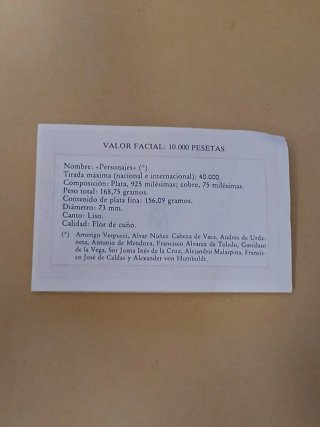 Moneda 10000 Pesetas Plata 1990