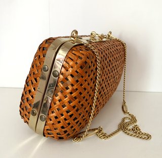 Bolso Clutch Vintage Ratán Trenzado Dorado