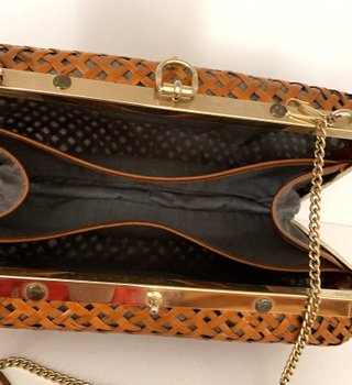Bolso Clutch Vintage Ratán Trenzado Dorado