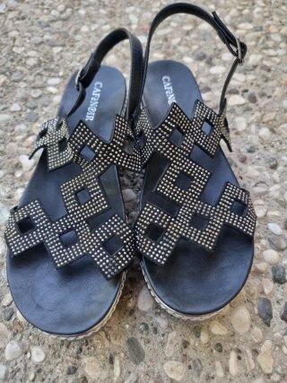 Sandali platform Cafe' noir con microstrass