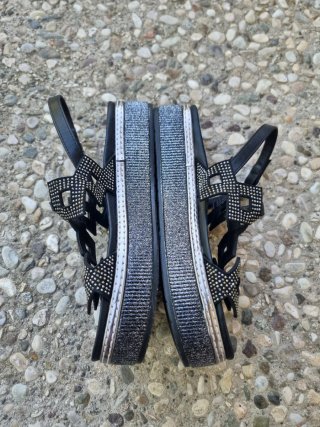 Sandali platform Cafe' noir con microstrass