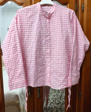 Camisa cuadros vichy rosa y blanco mujer