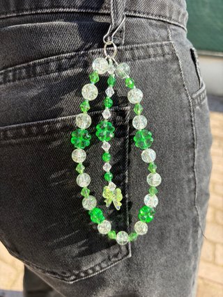 Portachiavi perline verde e argento