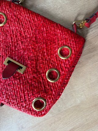 Bolso Rattan Vintage Rojo Piel