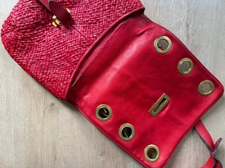 Bolso Rattan Vintage Rojo Piel
