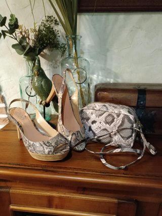 Zapatos y bolso estampado serpiente