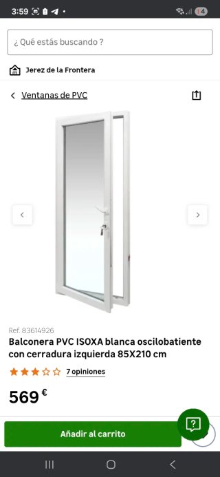 Puerta PVC Blanca Climalit cerradura marco 84×210.