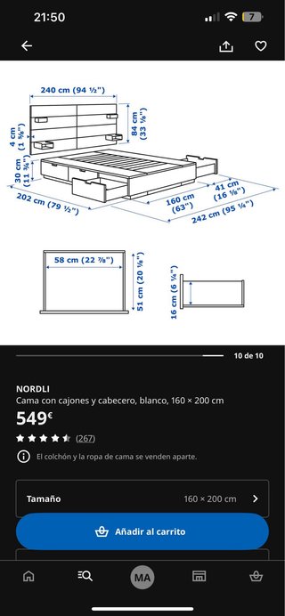 Estructura de cama blanca con cabecero