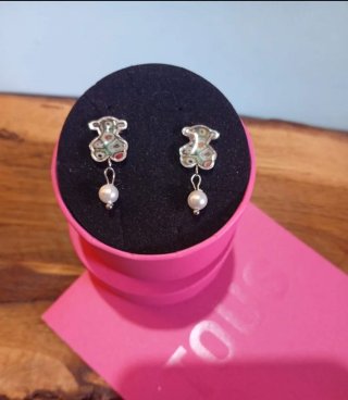 Pendientes Tous Oso Multicolor con Perla colgante