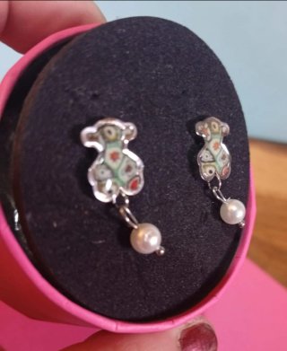 Pendientes Tous Oso Multicolor con Perla colgante