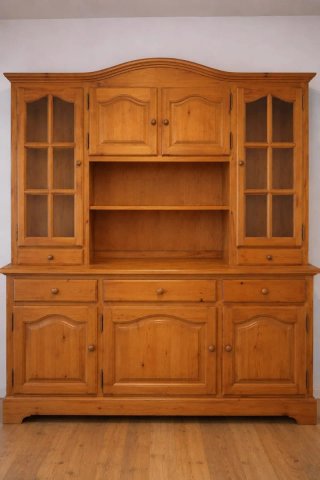 Aparador mueble de madera pino con vitrina y cajon