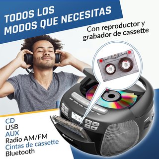 KLIM Radio CD Cassette 8GB USB BT Grabadora Plata