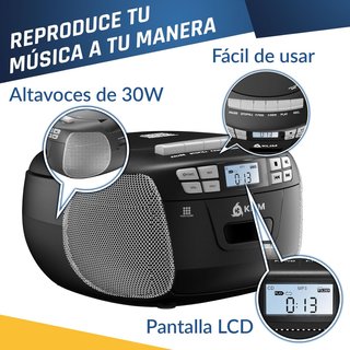 KLIM Radio CD Cassette 8GB USB BT Grabadora Plata