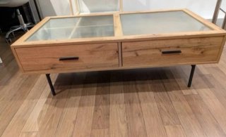 Mesa centro madera y cristal estriado