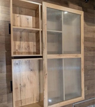 Mesa centro madera y cristal estriado