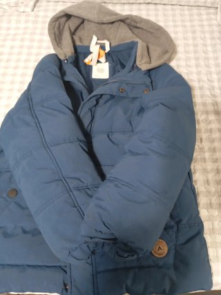 Giubbotto invernale per bambini con cappuccio blu-grigio 9-10