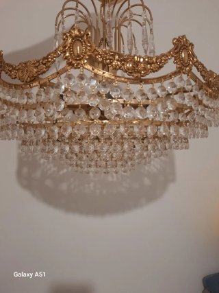 Lámpara de techo cristal y metal dorado