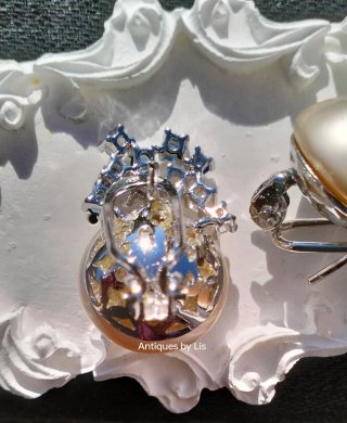 Pendientes Vintage Simu de Perlas y Simu de Zafiro