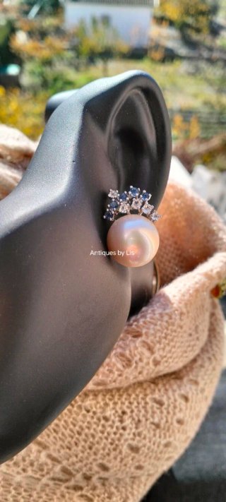Pendientes Vintage Simu de Perlas y Simu de Zafiro