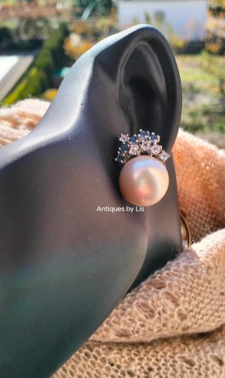 Pendientes Vintage Simu de Perlas y Simu de Zafiro