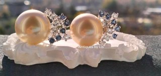 Pendientes Vintage Simu de Perlas y Simu de Zafiro