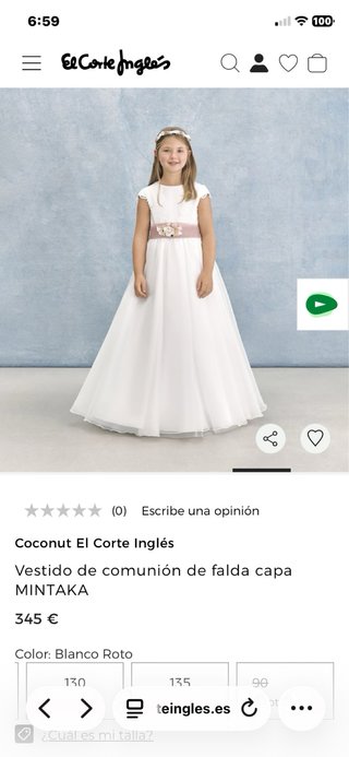 Vestido Comunión El Corte Inglés Blanco  Talla 130