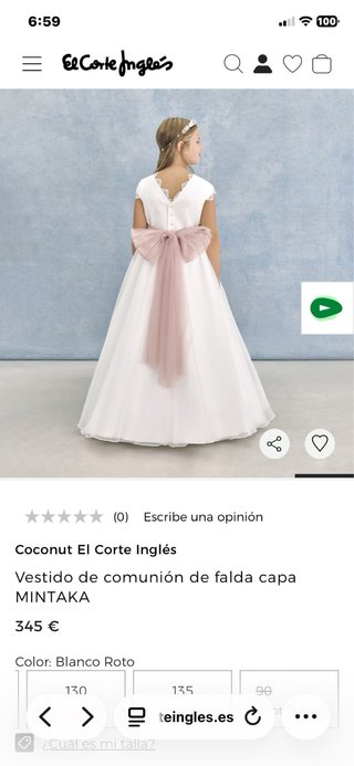 Vestido Comunión El Corte Inglés Blanco  Talla 130