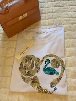 Camiseta Blanca Corazón Lentejuelas