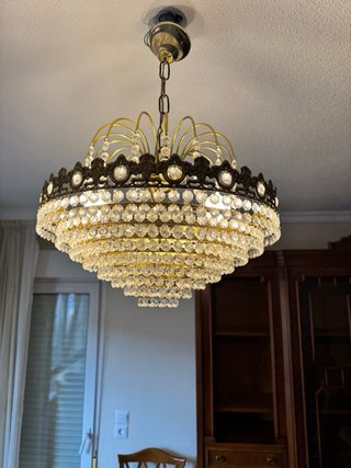 Lámpara de techo de cristal y metal dorado