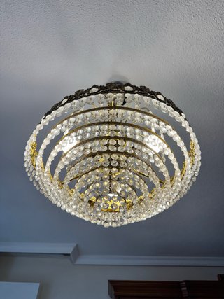 Lámpara de techo de cristal y metal dorado