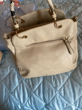 Borsa beige con manico pitone